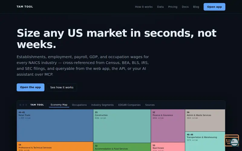 Screenshot of TAM Tool