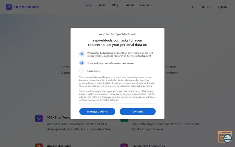 Screenshot of Zap Webtools