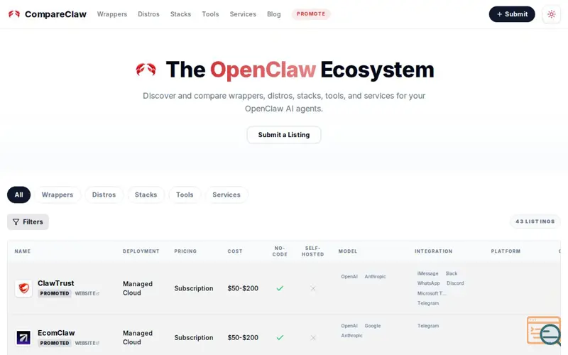 Screenshot of CompareClaw