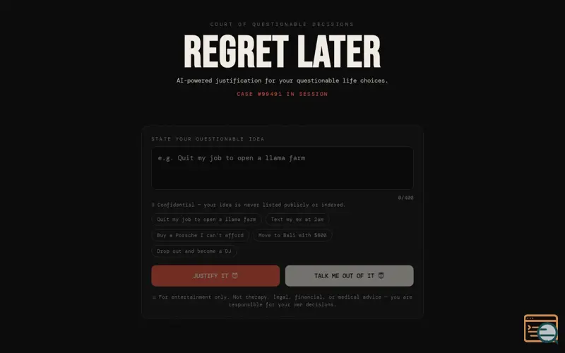 Screenshot of Regret Later