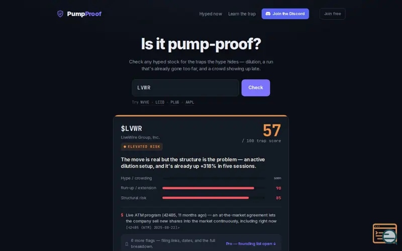 Screenshot of PumpProof