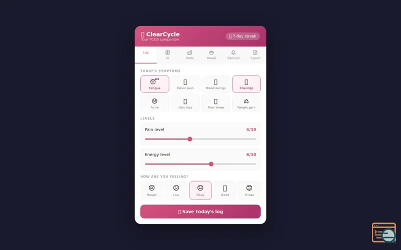Screenshot of ClearCycle — PCOS Companion