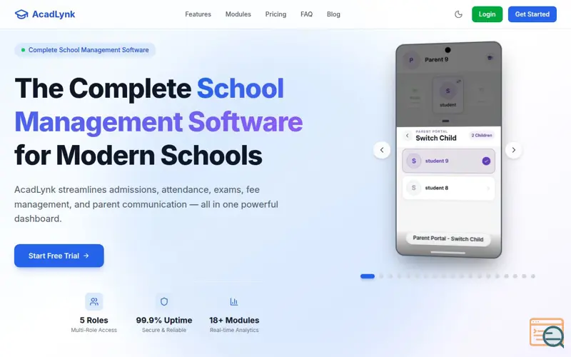 Screenshot of School Management Software in India - Free Trial | AcadLynk