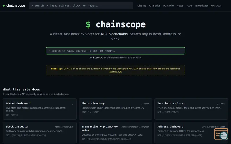 Screenshot of ChainScope