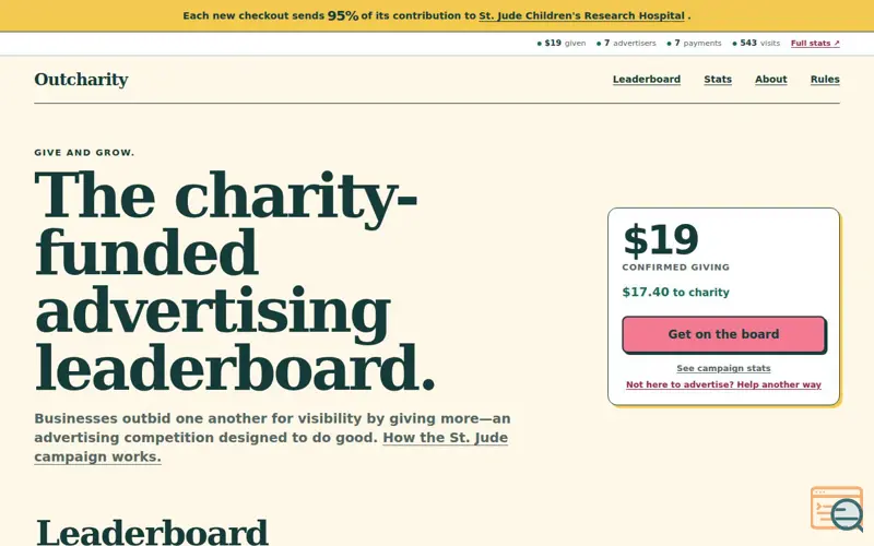 Screenshot of Outcharity — Advertise by Giving