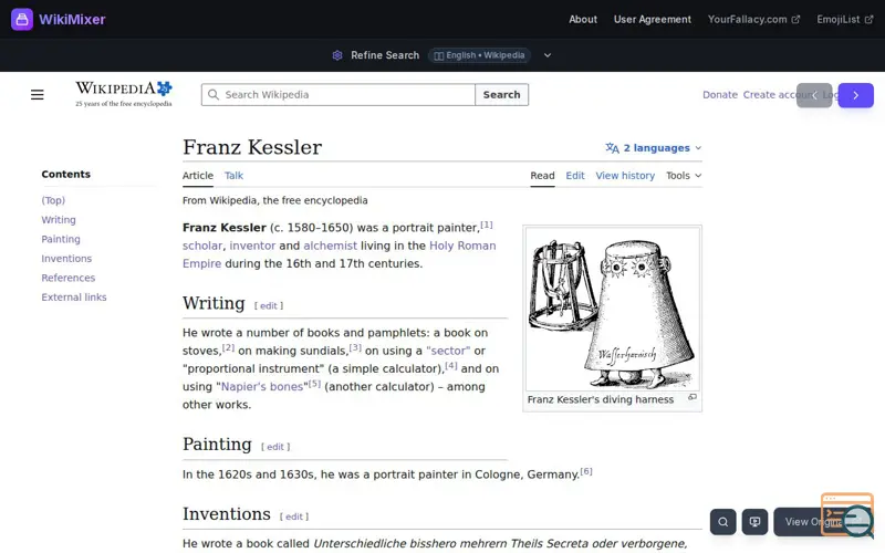 Screenshot of WikiMixer
