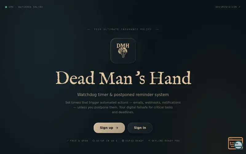 Screenshot of DMH - Dead Man's Hand, a launch using Tor Onion Service