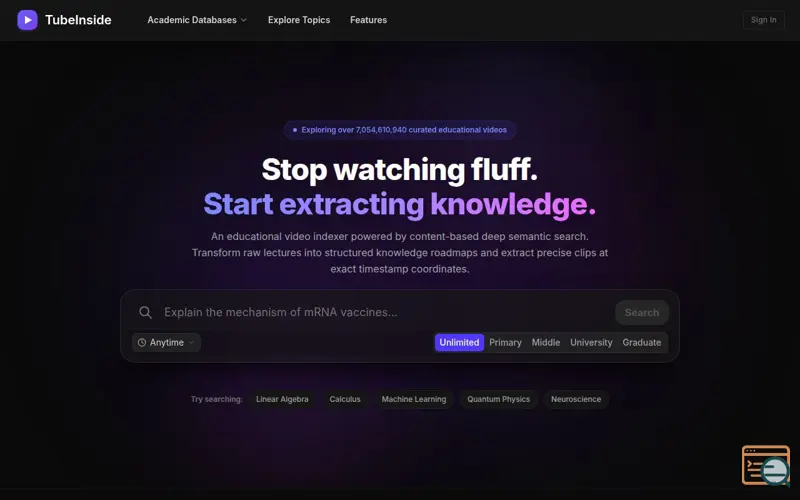 Screenshot of TubeInside - AI Semantic Video Search