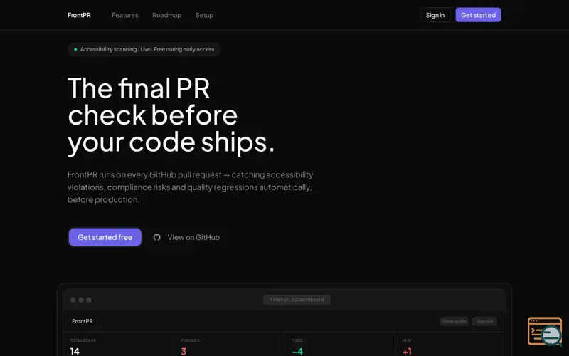 Screenshot of FrontPR — Accessibility scanner