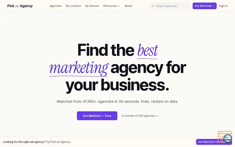 Screenshot of Pick an Agency