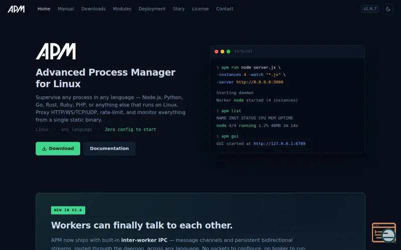 Screenshot of APM — Process Manager for Linux