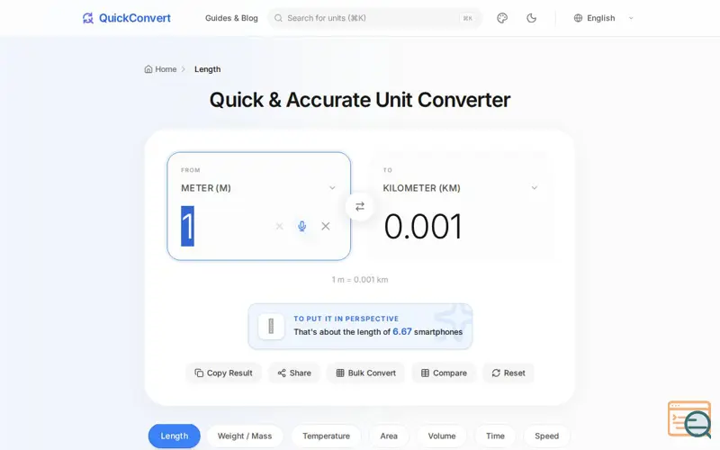 Screenshot of QuickConvert Units