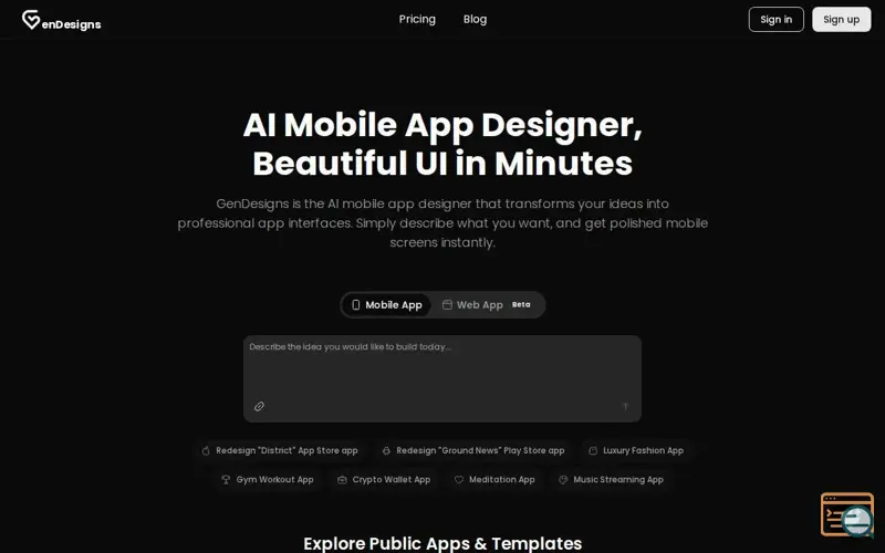 Screenshot of GenDesigns AI, a launch using Heyo