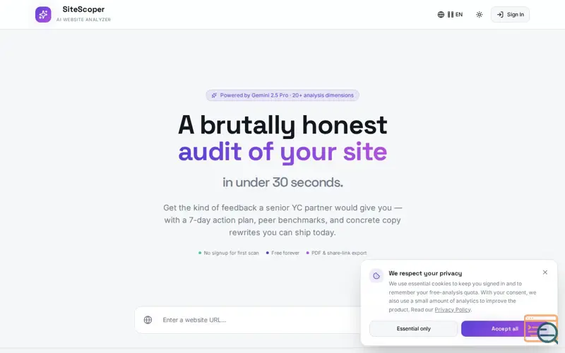 Screenshot of SiteScoper — AI Website Analyzer