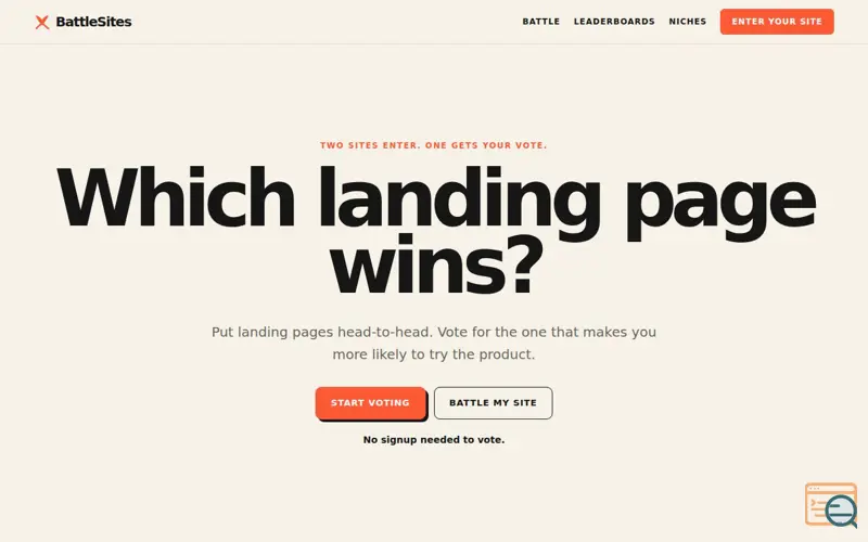 Screenshot of BattleSites — Which landing page wins?