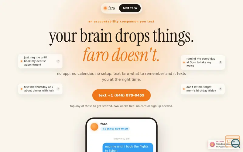Screenshot of Faro, a launch using PeerPush