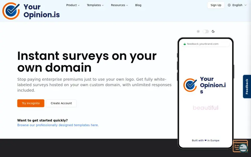 Screenshot of Instant surveys on your own domain