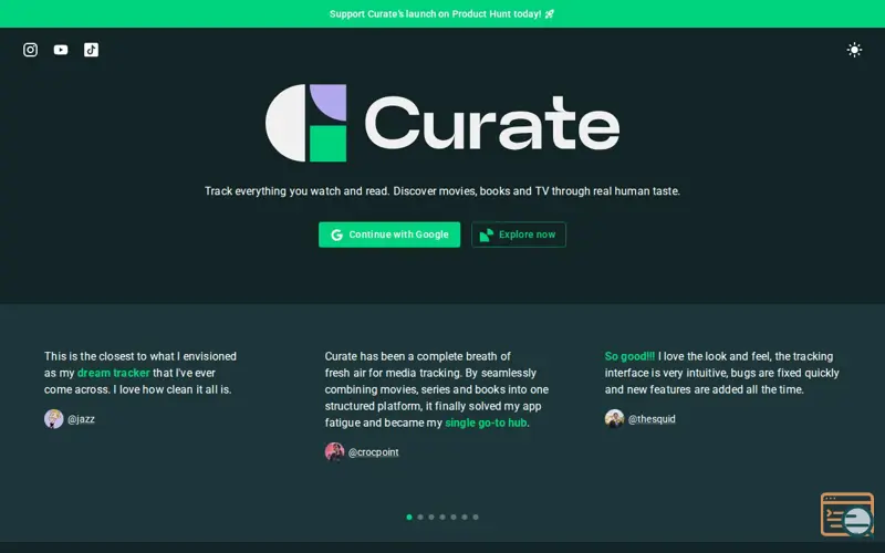 Screenshot of Curate