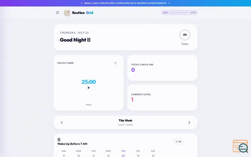 Screenshot of RoutineGrid