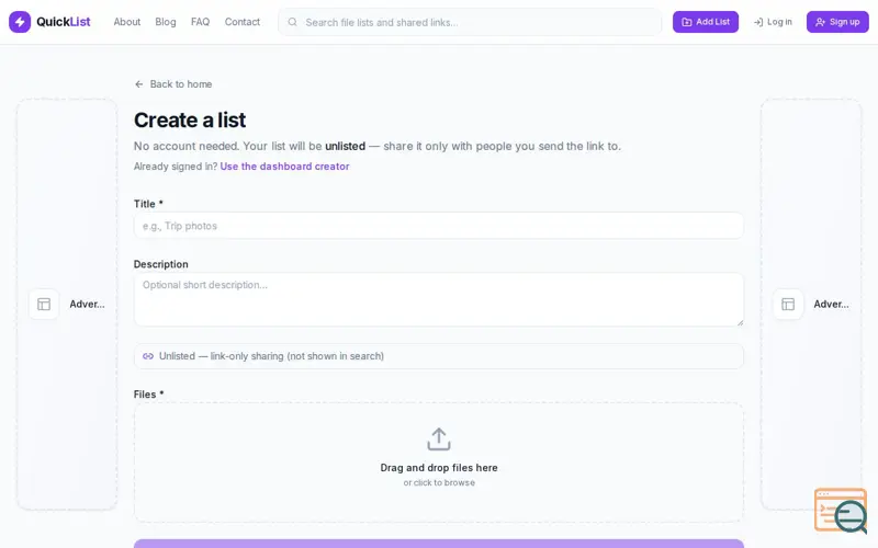 Screenshot of QuickList