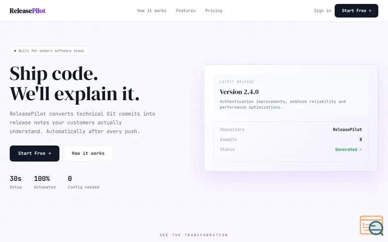 Screenshot of ReleasePilot