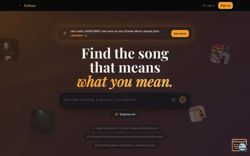 Screenshot of Echoes Music, a launch using Register.it Mail