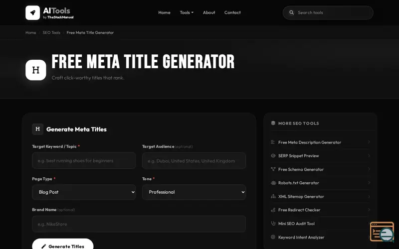 Screenshot of Free Meta Title Generator