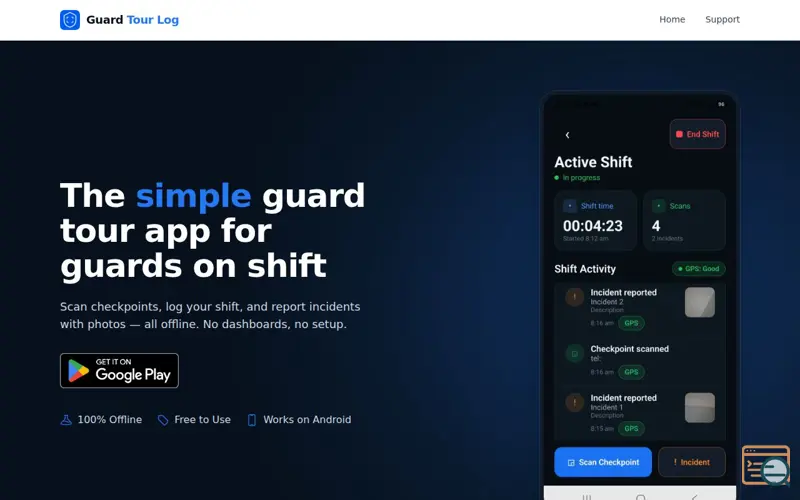 Screenshot of Guard Tour Log