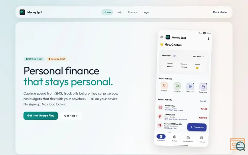 Screenshot of MoneySplit