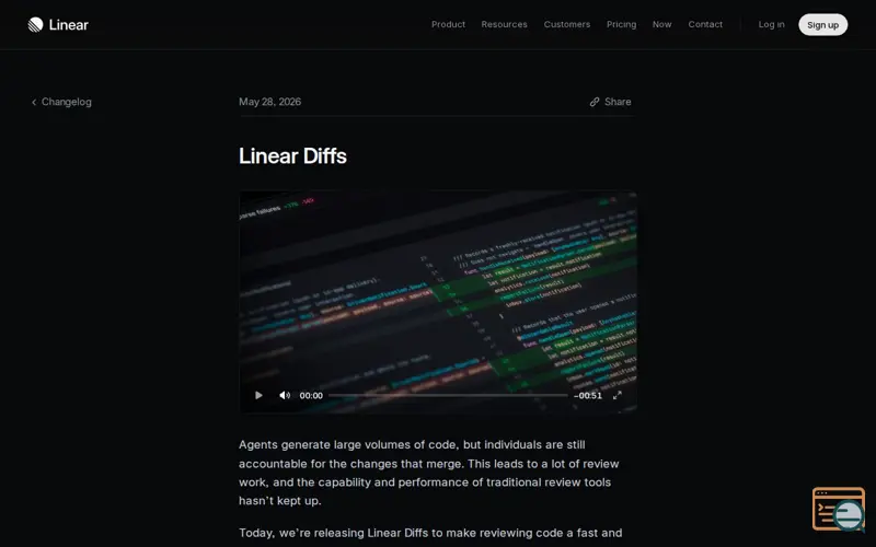 Screenshot of Linear Diffs, a launch using Rippling