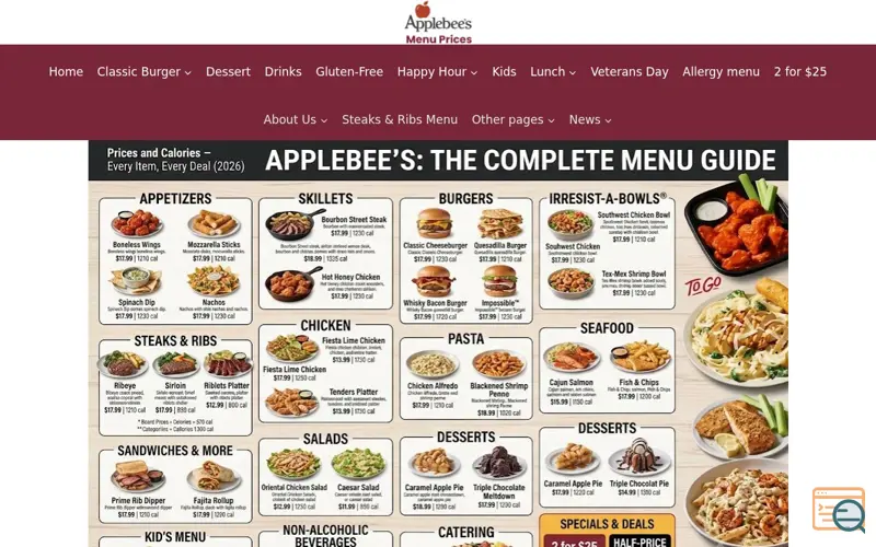 Screenshot of applebeesmenuprices.us