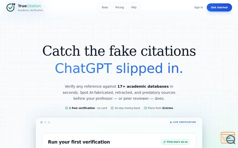 Screenshot of TrueCitation