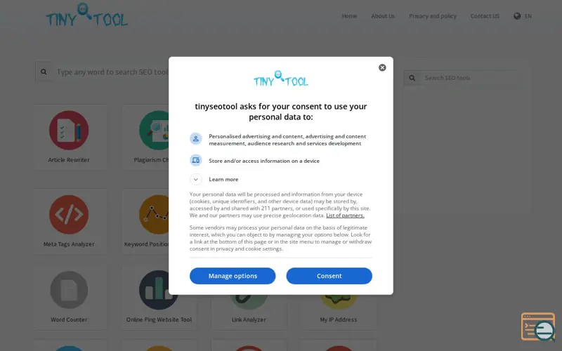 Screenshot of tinyseotool