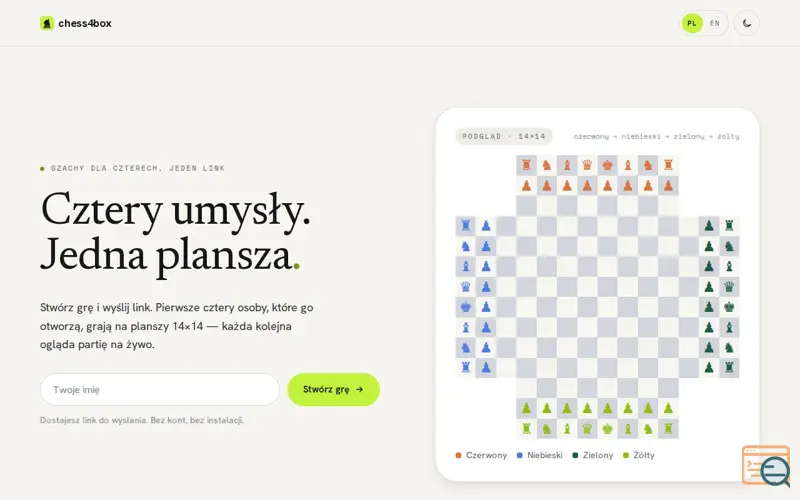 Screenshot of Szachy dla 4 graczy online — jeden link · chess4box