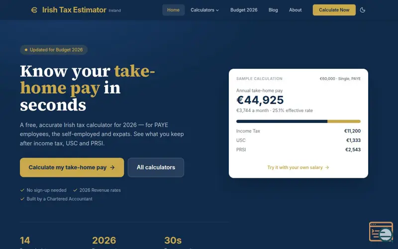 Screenshot of Irish Tax Estimator