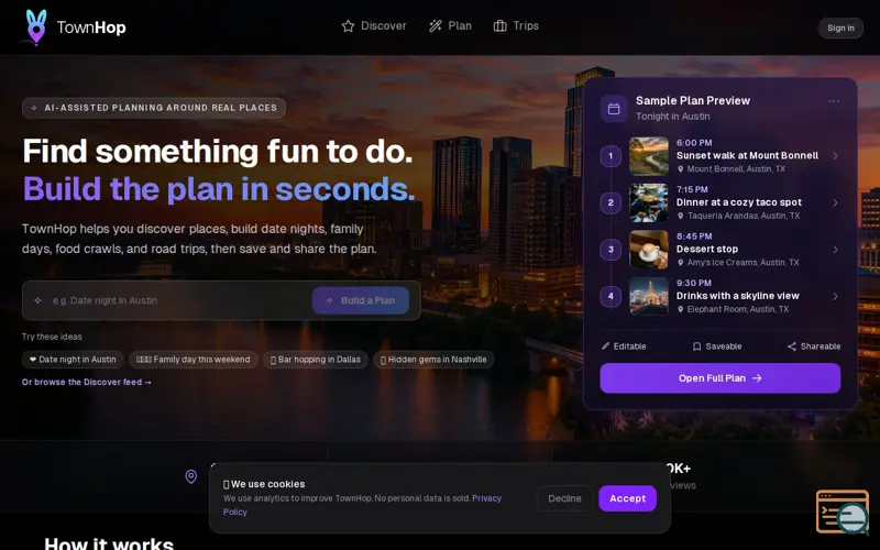 Screenshot of Launch of TownHop.ai, a launch using OSRM