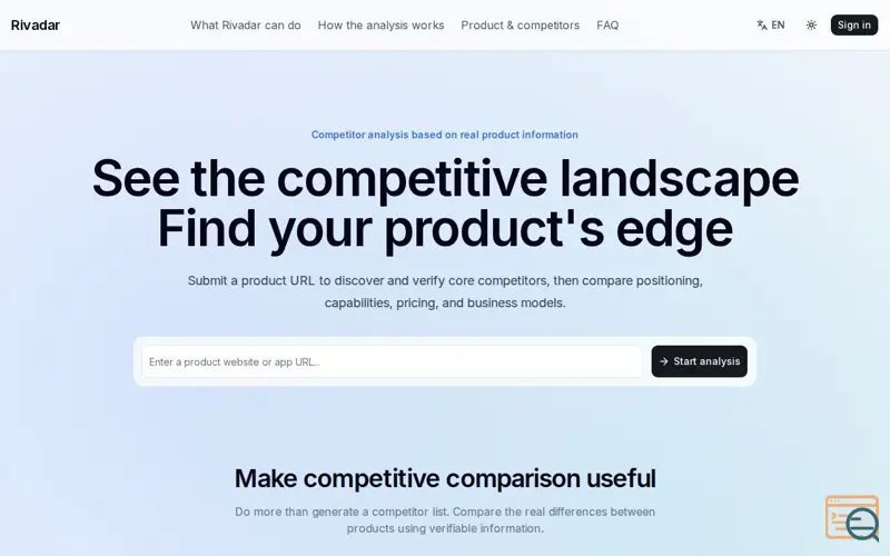 Screenshot of Competitor Analysis for Products | Rivadar