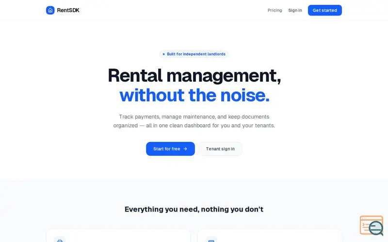 Screenshot of RentSDK — Simplified Rental Management, a launch using iPage