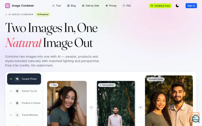 Screenshot of AI Image Combiner — Combine Two Images into One Free