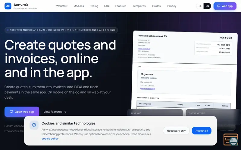 Screenshot of AanvraX