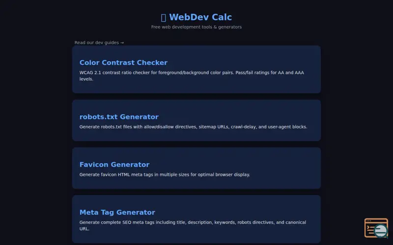 Screenshot of WebDevCalc