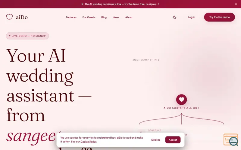 Screenshot of aiDo Weddings