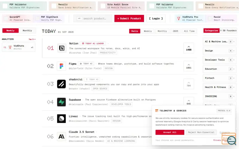 Screenshot of The Launch Feed - The Daily Software & AI Product Leaderboard
