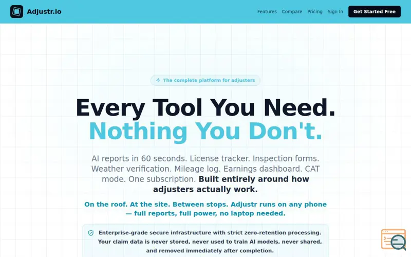 Screenshot of The Complete Platform for Adjusters