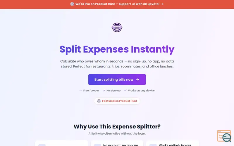 Screenshot of split biller