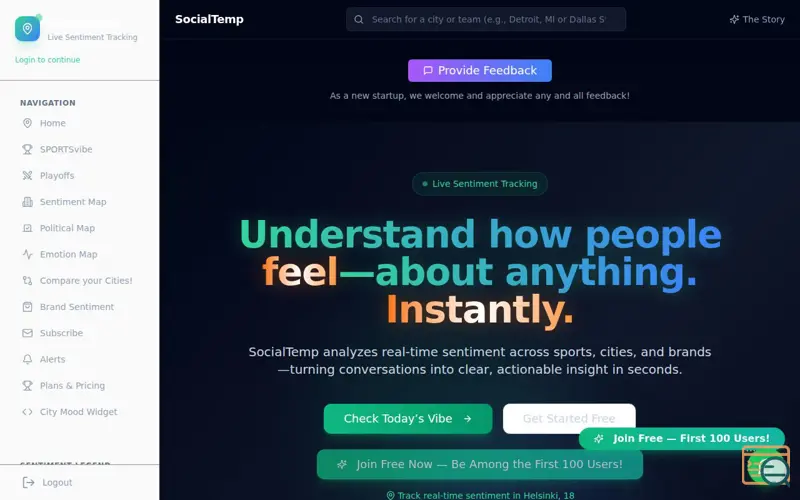 Screenshot of SocialTemp