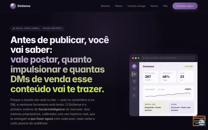 Screenshot of EloSense — Inteligência de conteúdo