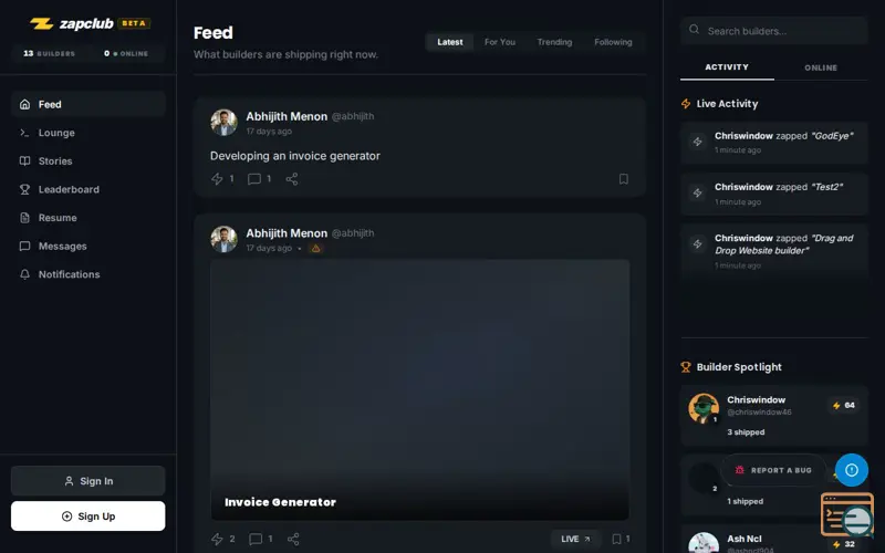 Screenshot of ZAPCLUB