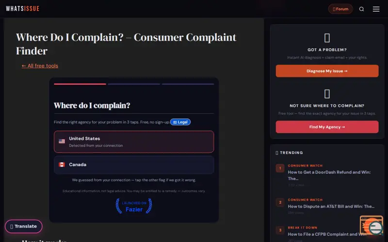Screenshot of Where Do I Complain?