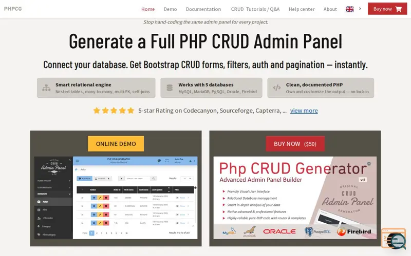 Screenshot of PHP CRUD Generator, a launch using Software Advice